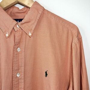 Vintage Ralph Lauren Shirt XL Orange Plaid Green Pony Classic Fit Hong Kong